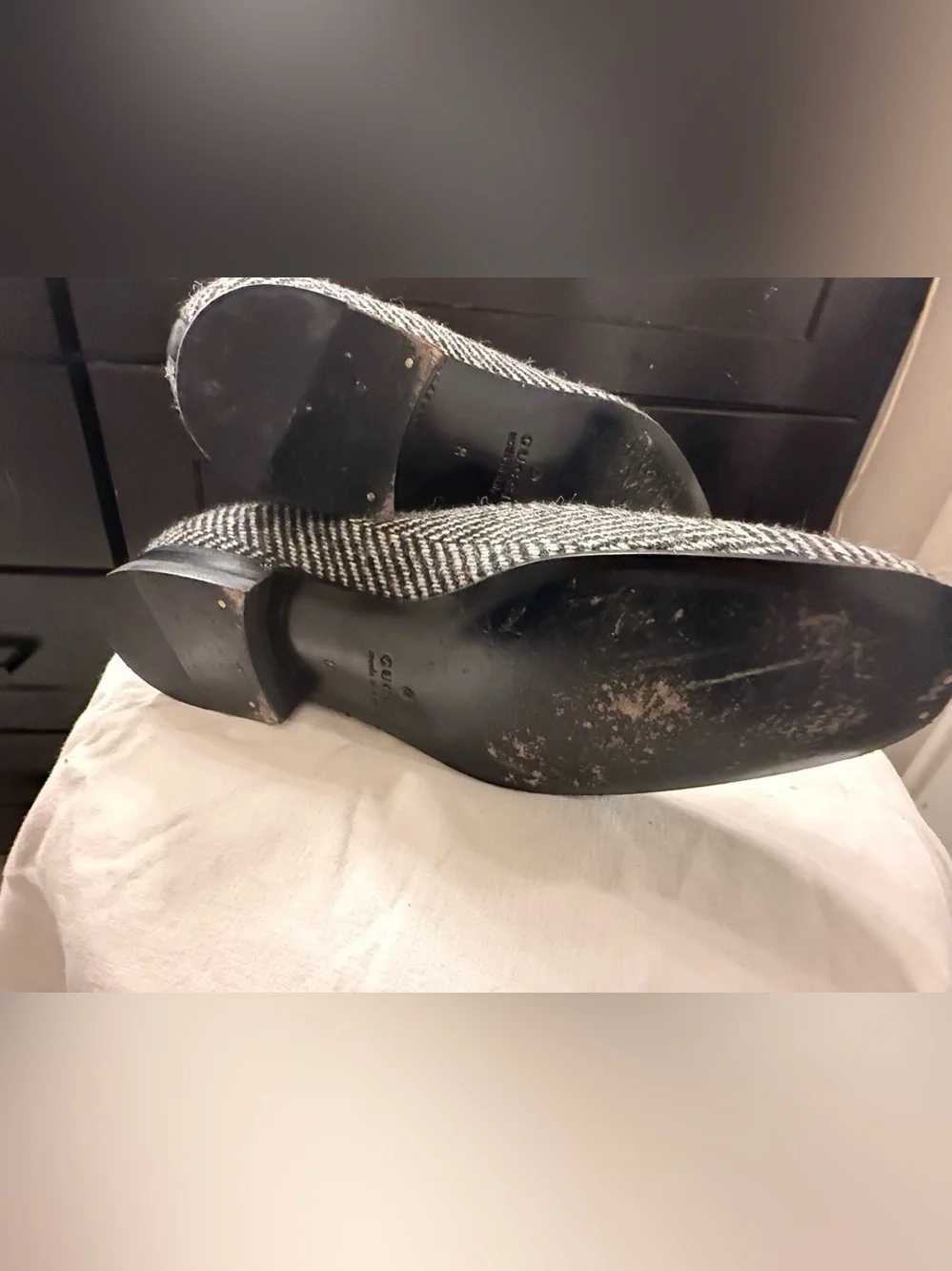 Gucci Tiger Embroidered Herringbone Wool Smoking Slippers Loafers Made in Italy
